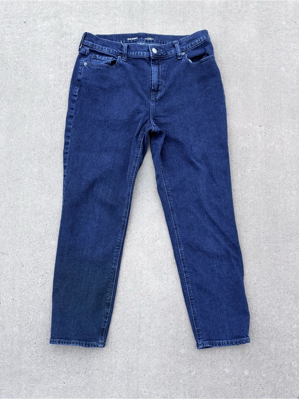 Old Navy Mid Rise Boyfriend Jeans Women’s Size 6 Dark Wash Stretch Straight GUC - Picture 2 of 8